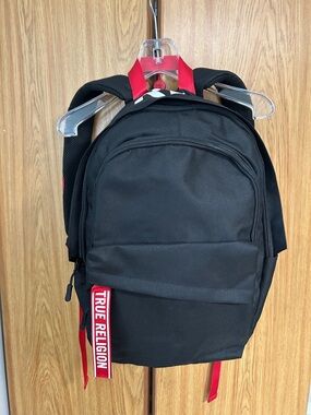 True Religion Black Backpack with Red Accents